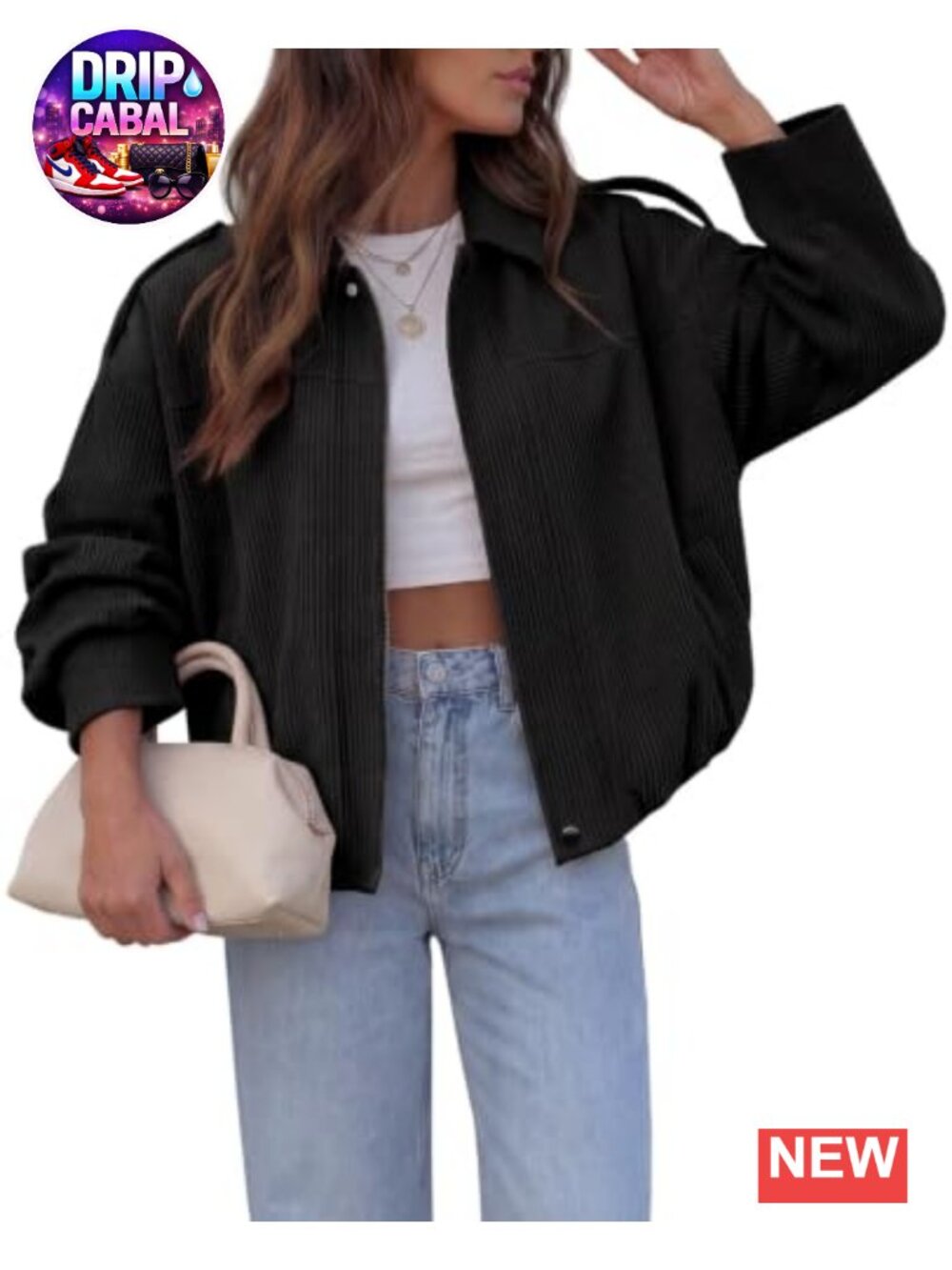 Fisoew Womens Cropped Corduroy Shacket Zip Up Oversized Casual Jacket